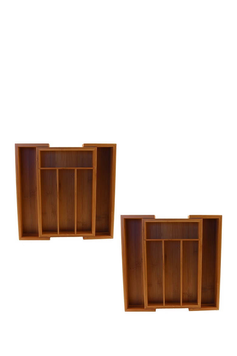 Bamboo 6-Slot Expanding Flatware Organizer - Set of 2, Main, color, BROWN