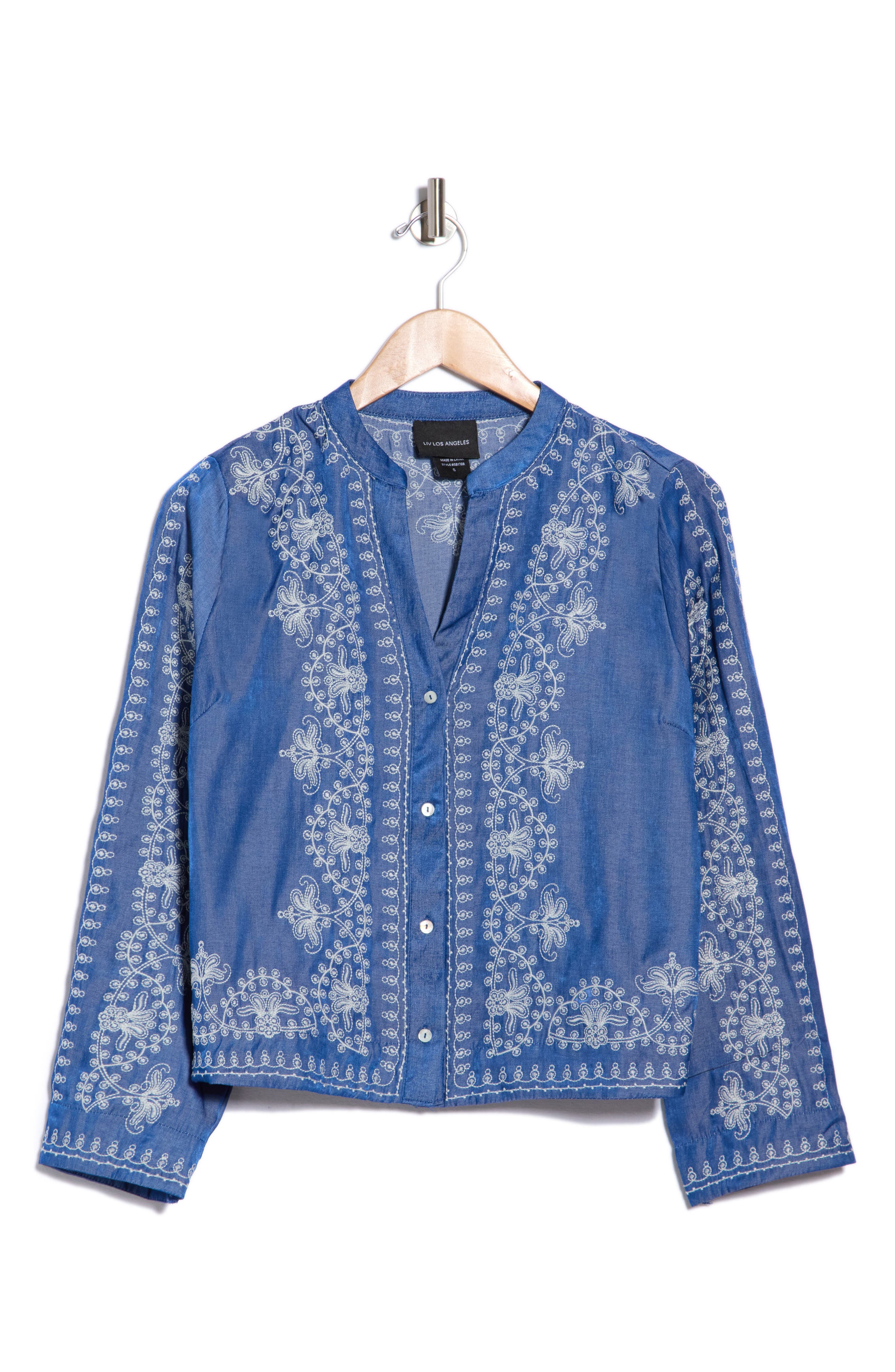 Embroidered Button Up Cotton & Linen Top