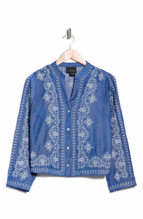 Embroidered Button Up Cotton & Linen Top