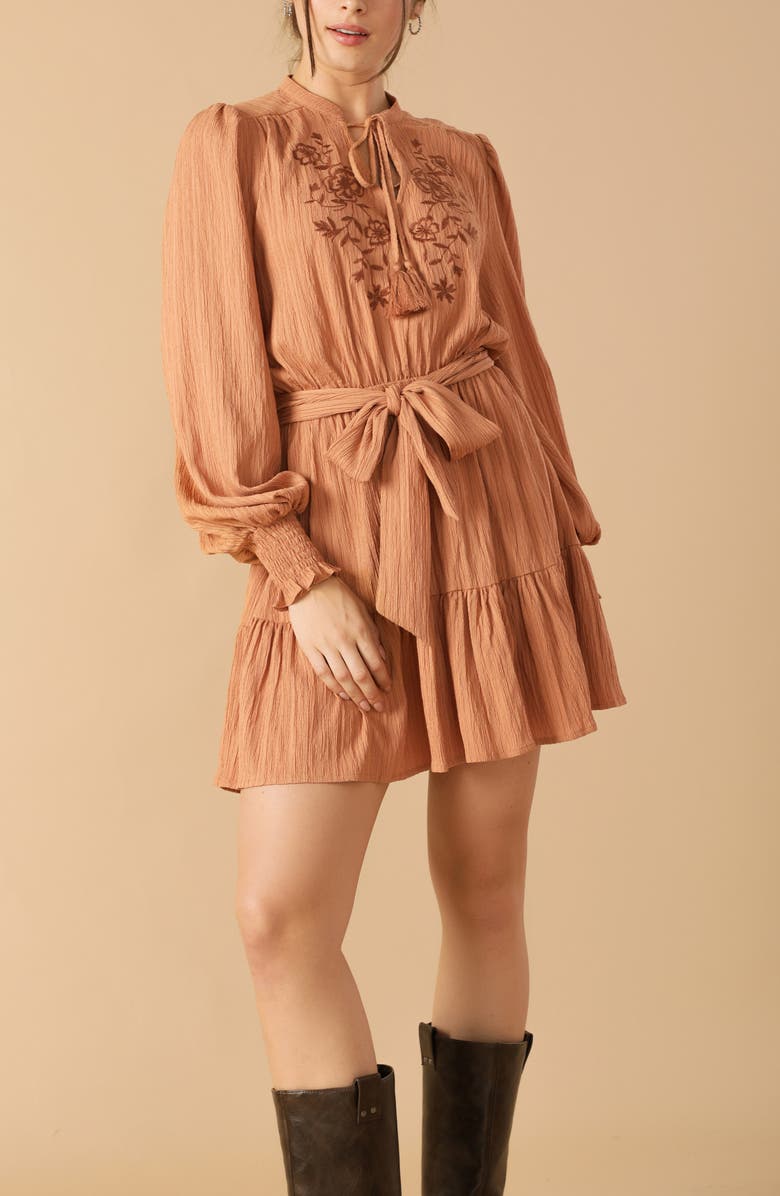 FLYING TOMATO Bishop Sleeve Tiered Minidress, Alternate, color, Dusty Terra Cotta