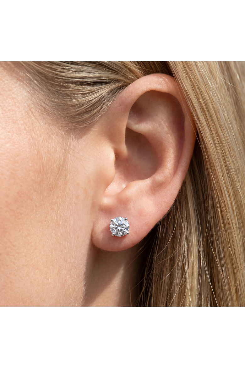 2 1/4 Ct T.W. Round Cut Diamond Studs Lab Grown 14k Gold, Alternate, color, 14K White Gold