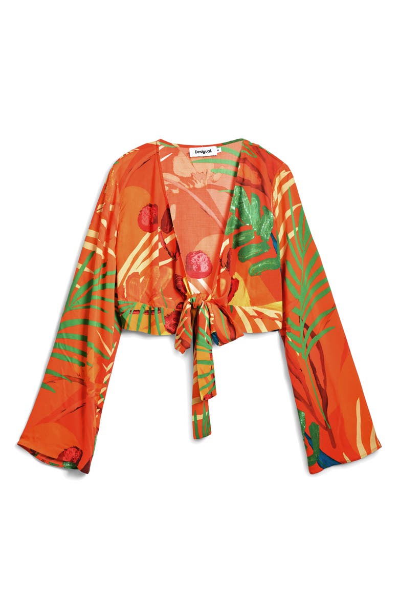 Desigual Long Sleeve Crop Wrap Top, Alternate, color, Orange