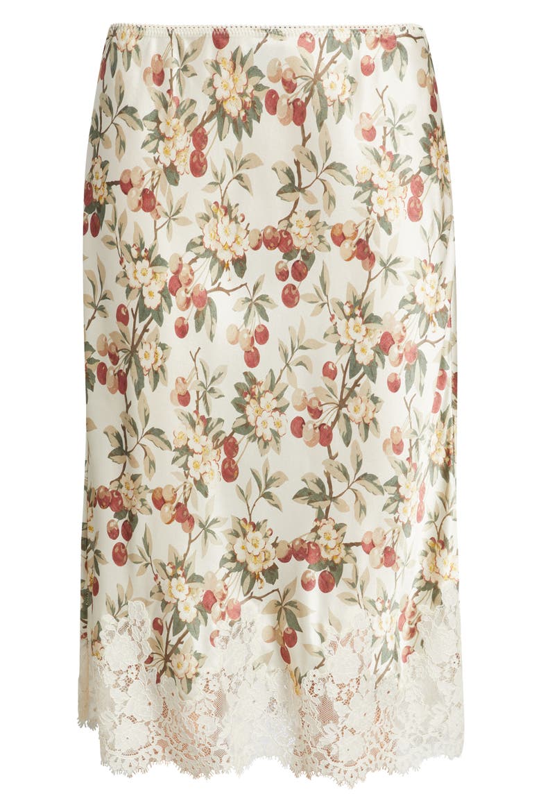 Elowette Floral Lace Hem Silk Skirt, Alternate, color, CERISE ET FLEUR