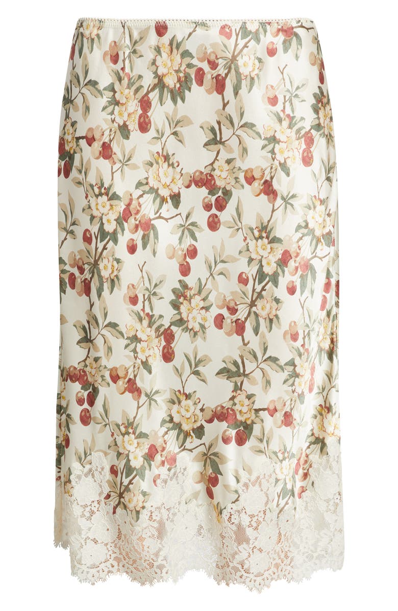 DÔEN Elowette Floral Lace Hem Silk Skirt, Alternate, color, Cerise Et Fleur