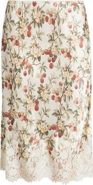 DÔEN Elowette Floral Lace Hem Silk Skirt
