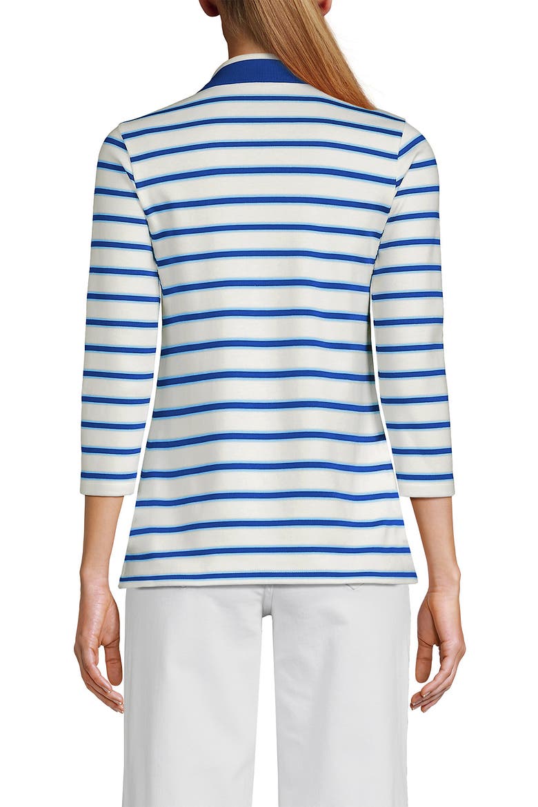 3/4 Sleeve Supima Cotton Polo Shirt, Alternate, color, Sapphire Gem Stripe/Tipped