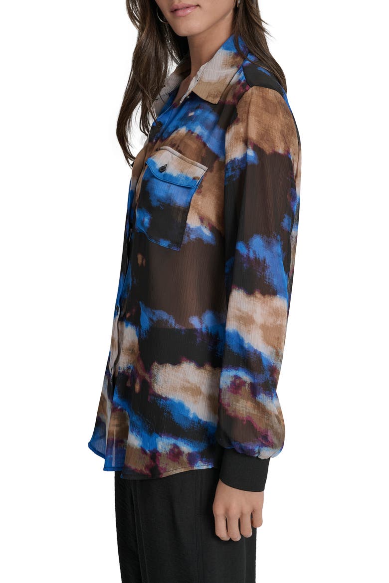 Floral Print Long Sleeve Chiffon Shirt, Alternate, color, CLOUDED INKBLOT