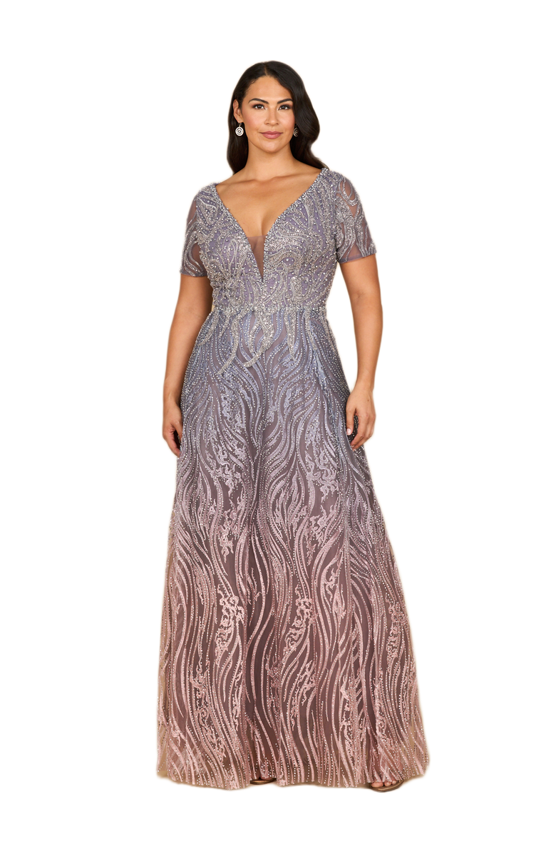 LARA New York Short Sleeve V-Neck Beaded Ballgown, Main, color, Multi