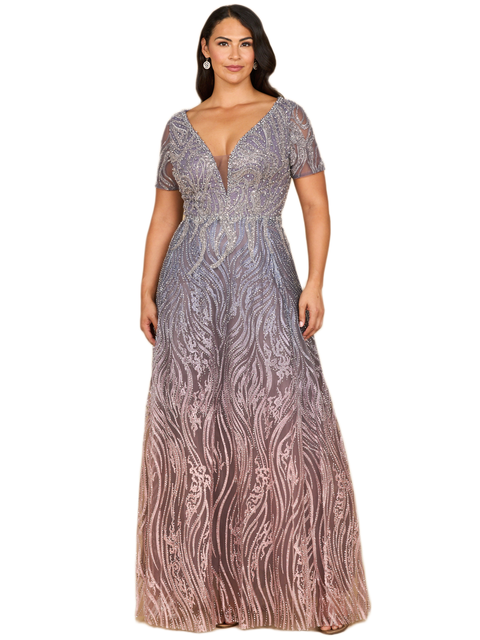 Short Sleeve V-Neck Beaded Ballgown