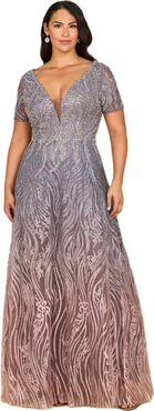LARA New York Short Sleeve V-Neck Beaded Ballgown