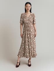 Ghost London Minnie Crepe Printed Shirred Tea Dress