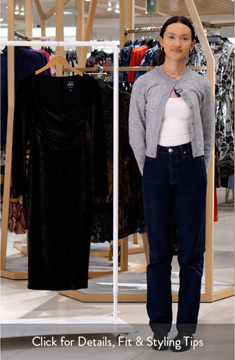 Xander Metallic Long Sleeve Sheath Cocktail Dress, sales video thumbnail