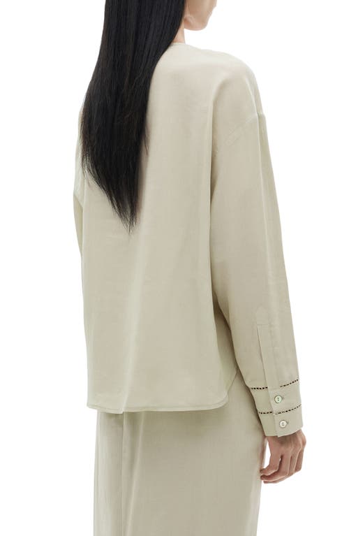 MANGO MANGO OPENWORK LONG SLEEVE BUTTON-UP TOP 