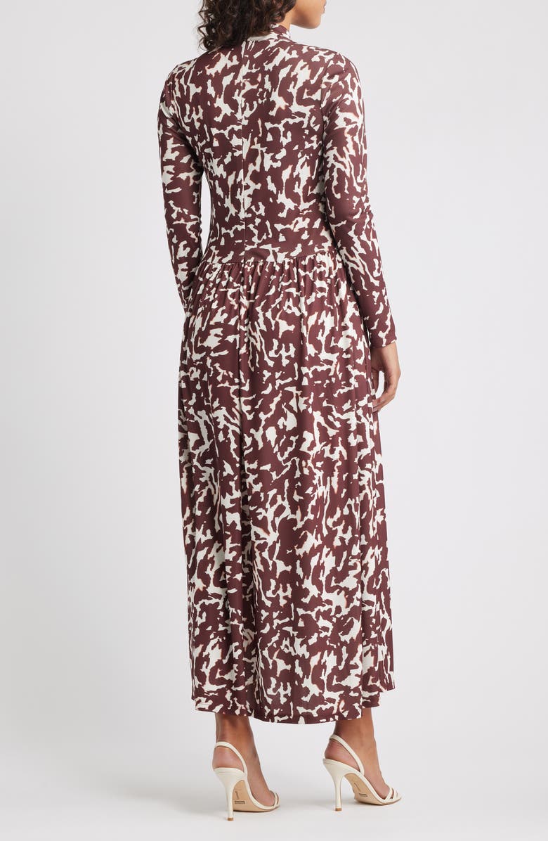 Parker Printed Mock Neck Long Sleeve Maxi Dress, Alternate, color, Rum Raisin