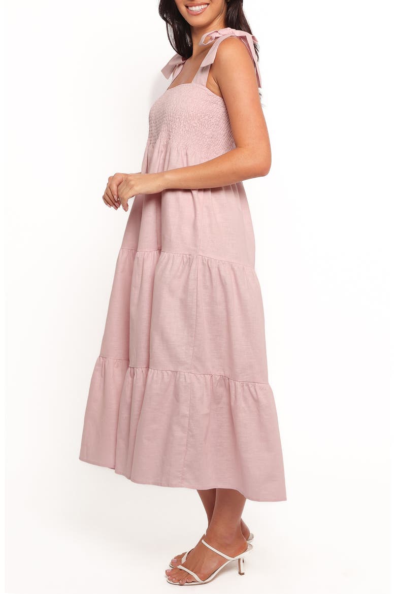 Giorgi Tiered Linen & Cotton Midi Sundress, Alternate, color, PINK