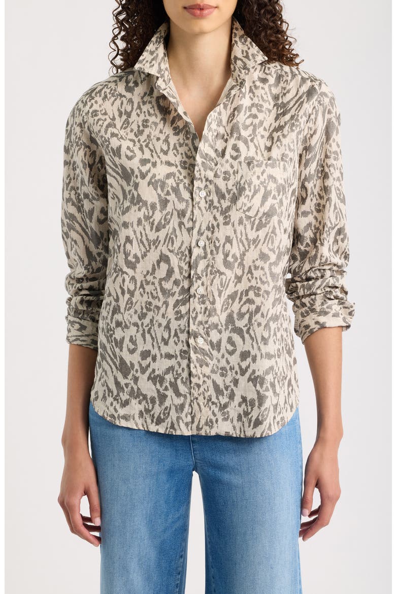 Eileen Relaxed Linen Shirt, Main, color, GLITTER ANIMAL PRINT