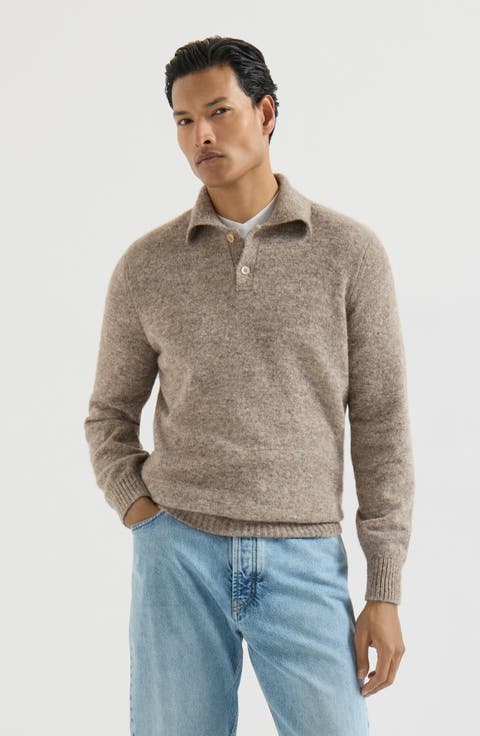 Alpaca, cashmere and wool knit polo