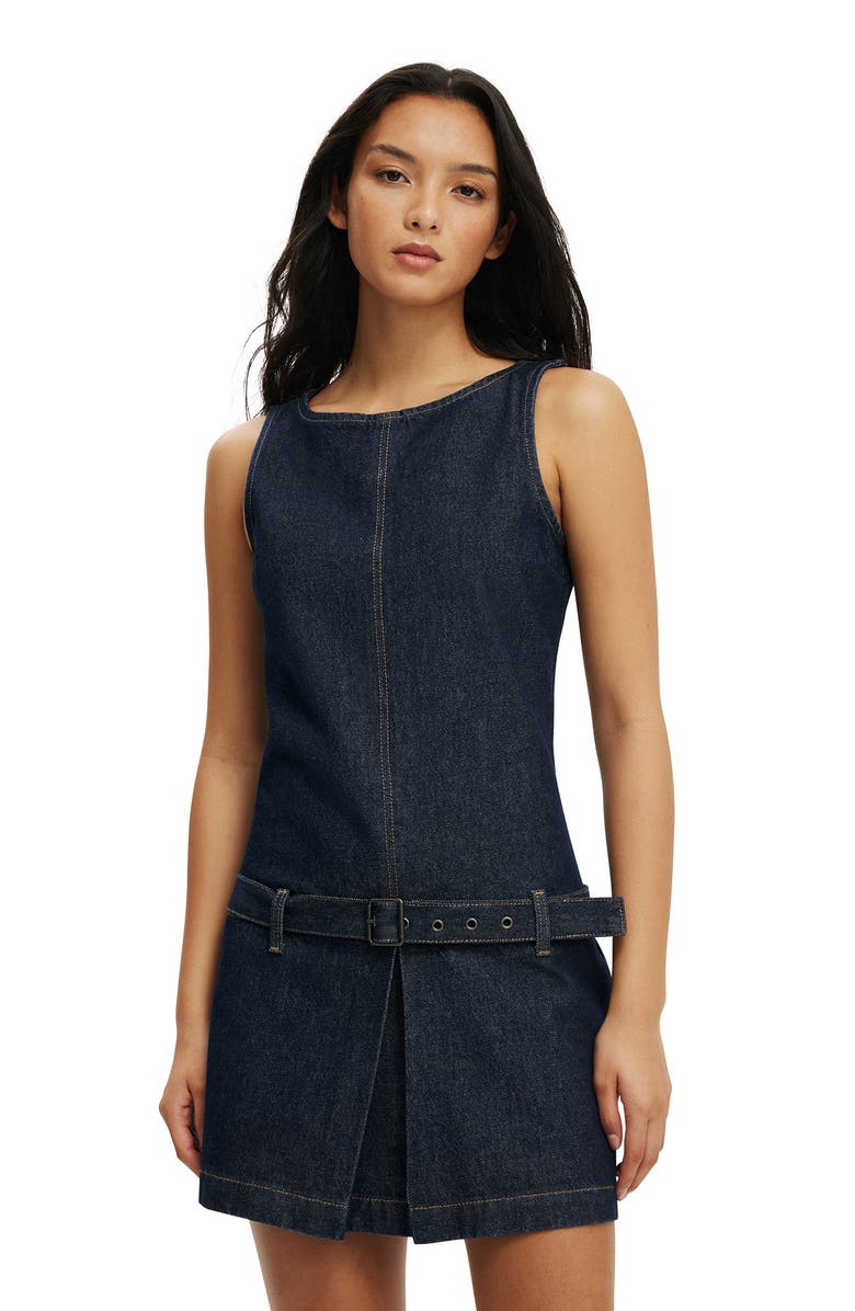 Cotton On Women's Luisa Belted Denim Mini Dress, Alternate, color, Shutter Blue