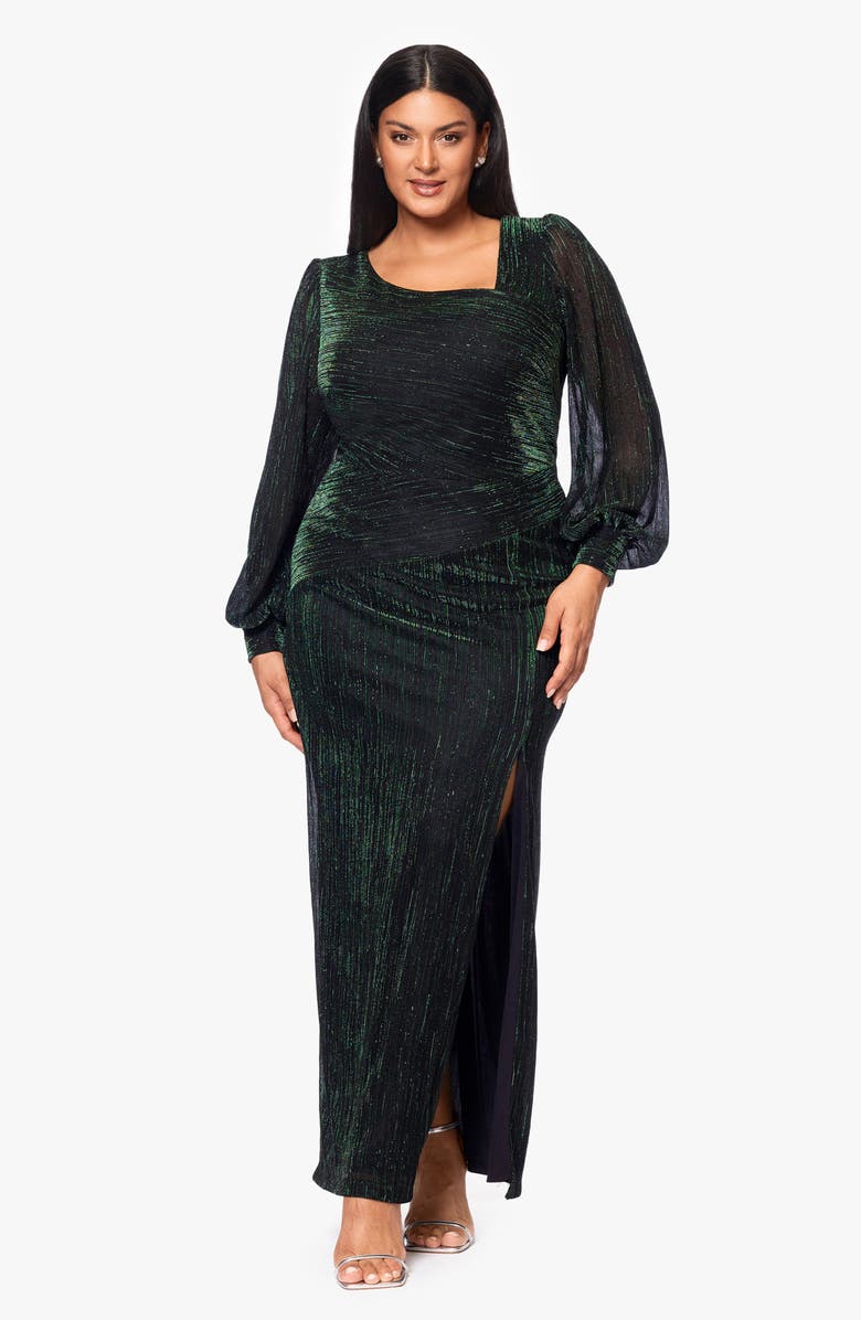 Betsy & Adam Metallic Pleat Long Sleeve Gown, Alternate, color, 