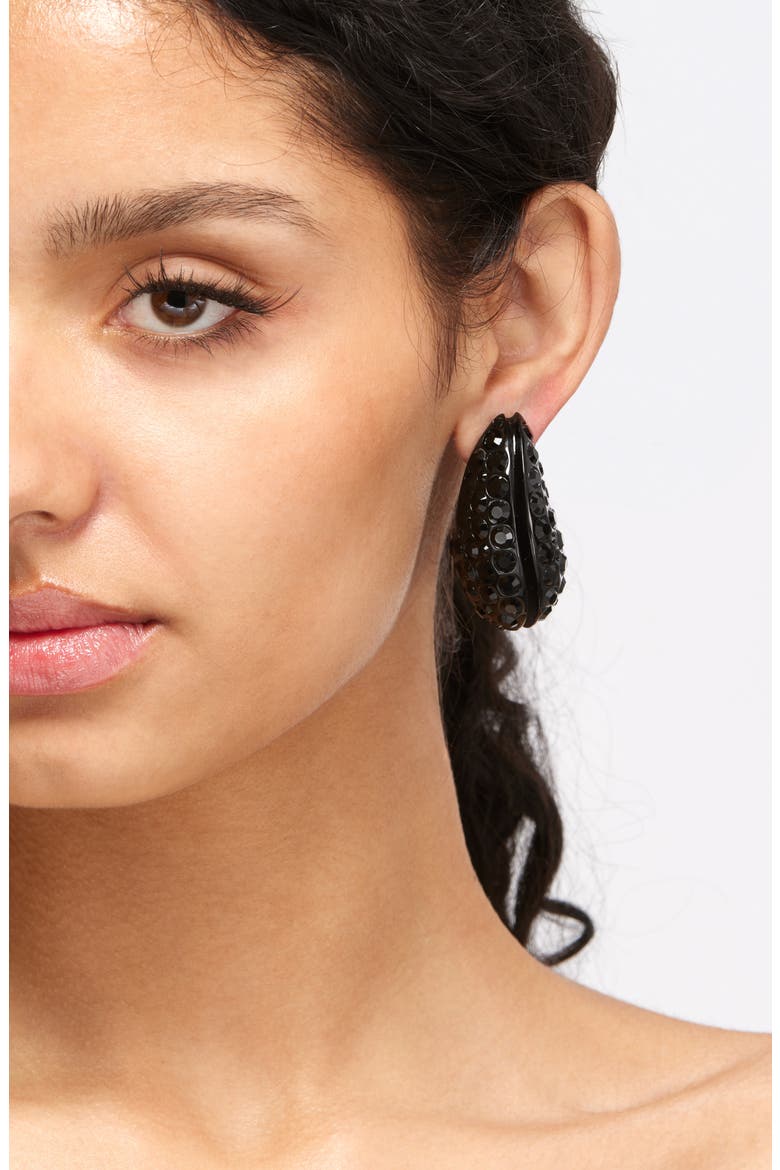 Wave Crystal Earrings, Alternate, color, BLACK