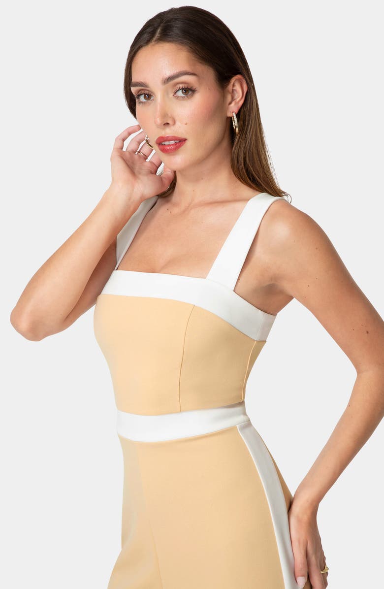 bebe Colorblock Jumpsuit, Alternate, color, Beige White