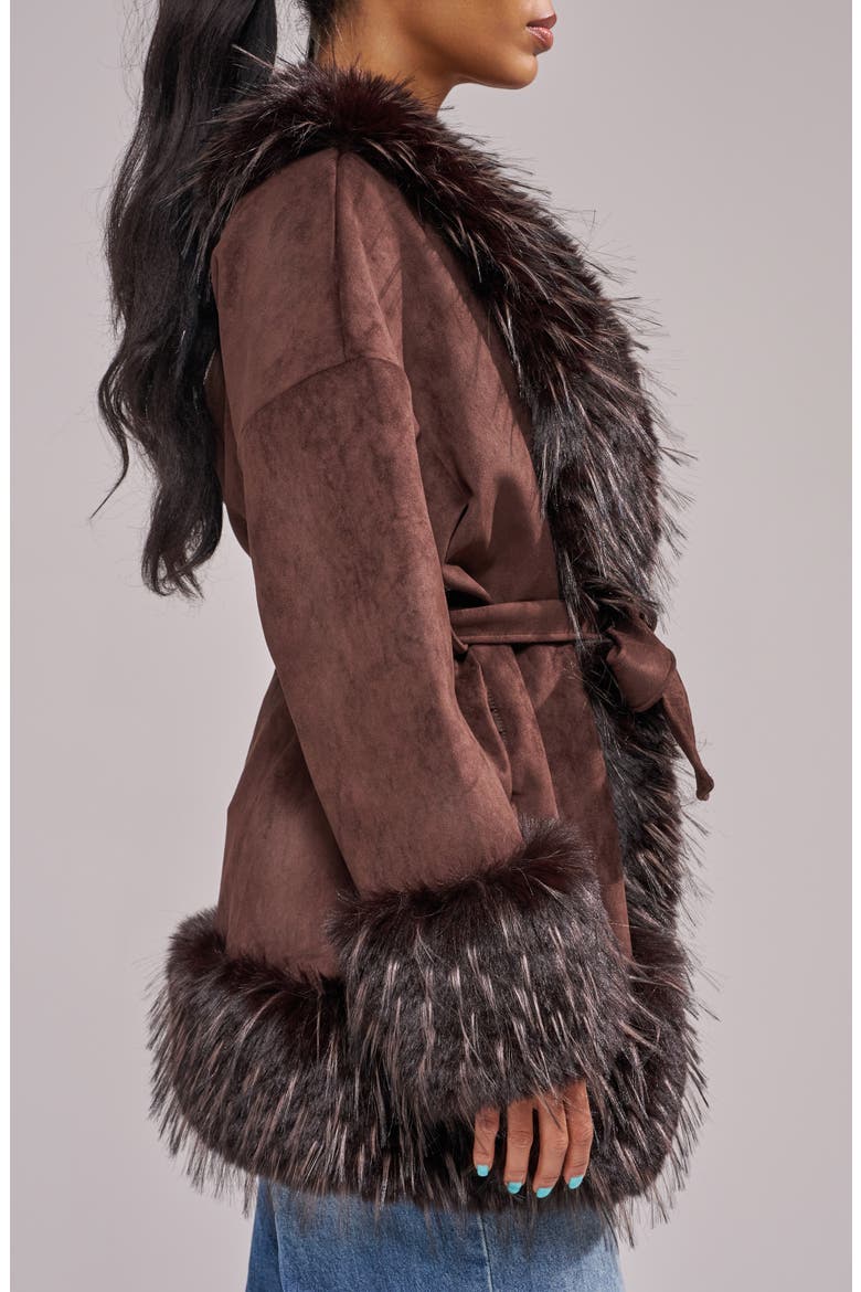 Maelle Faux Fur Trim Faux Leather Jacket, Alternate, color, ESPRESSO
