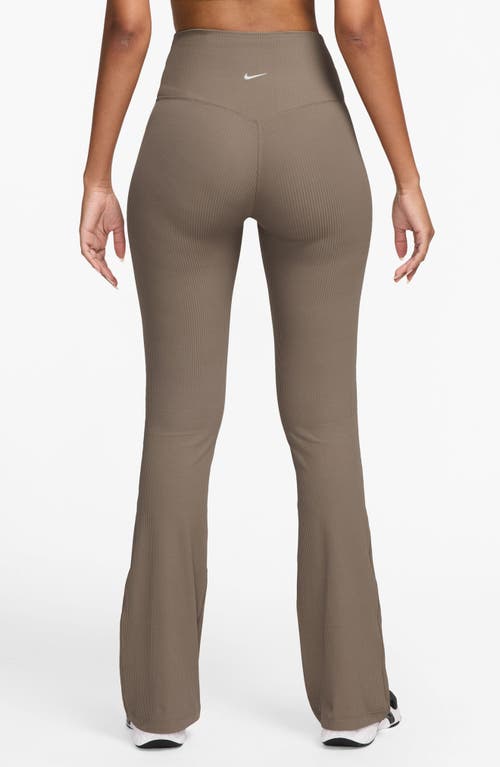 Nike Zenvy Dri-fit Cutout High Waist Flare Rib Leggings In Mink Brown/black/white