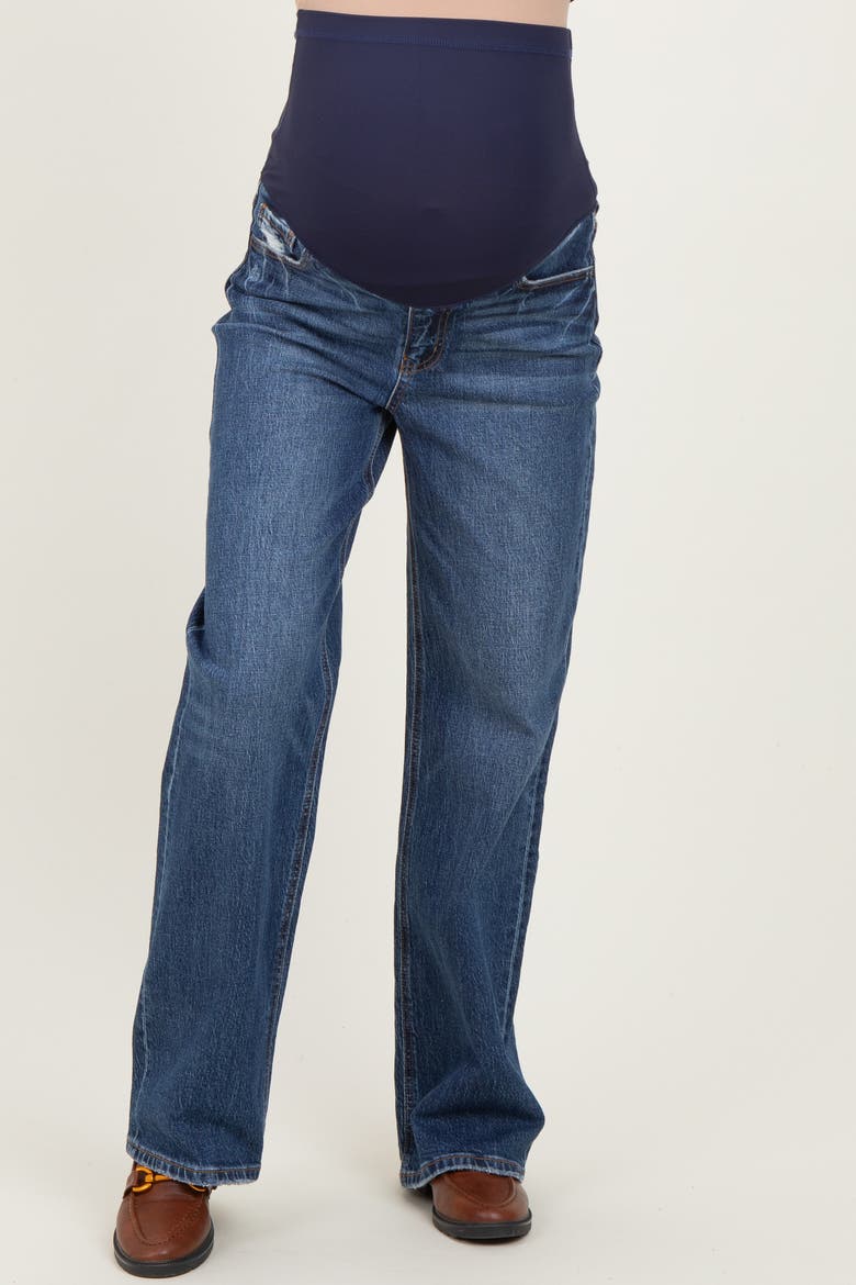 Dark Wash Wide Leg Maternity Jeans, Alternate, color, Navy Blue