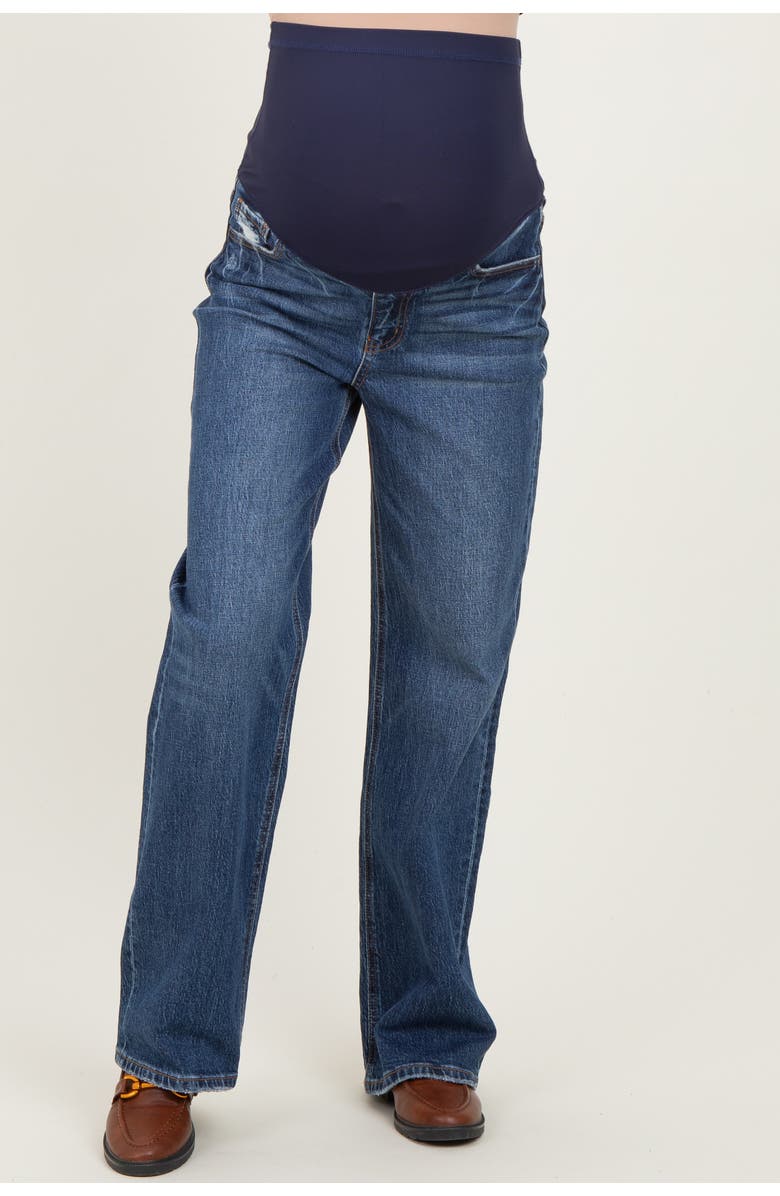 PinkBlush Dark Wash Wide Leg Maternity Jeans, Alternate, color, Navy Blue