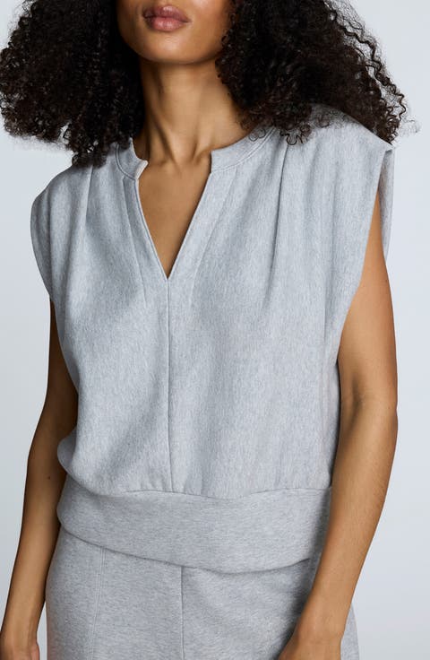 Terry Pleated Shoulder Top