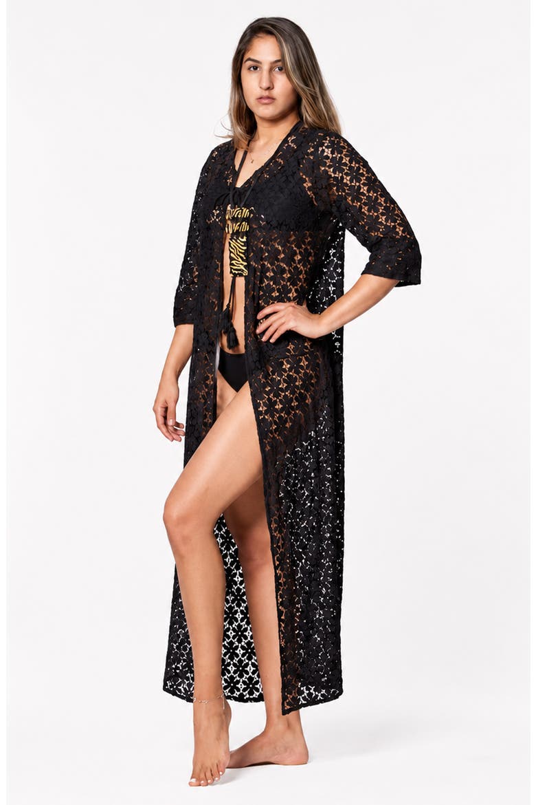 Lace Cover-Up Duster, Alternate, color, BLACK