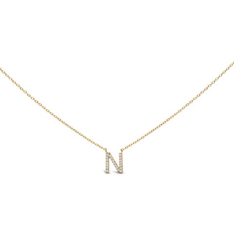 10K Yellow Gold Diamond Accent "A-Z" Block Initial Pendant Necklace