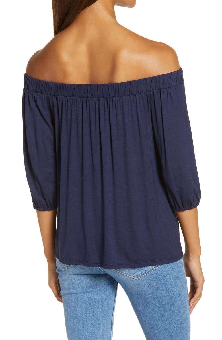 Loveappella Solid Off the Shoulder Top, Alternate, color, 