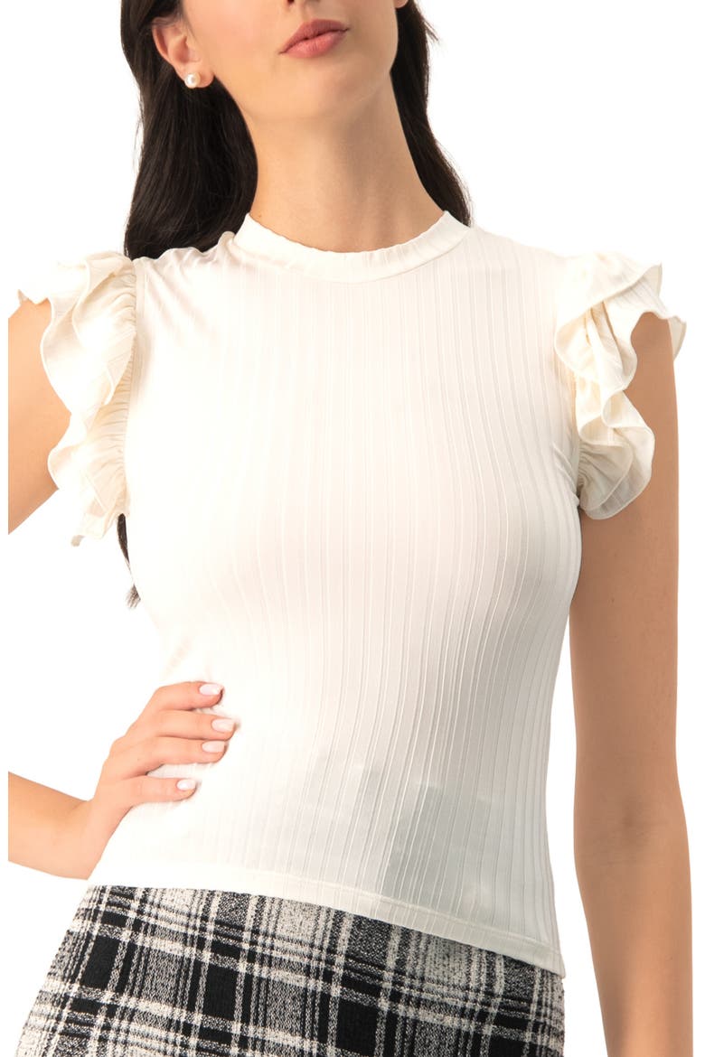 Ribbed Straight Top With Ruffles, Main, color, Ivory
