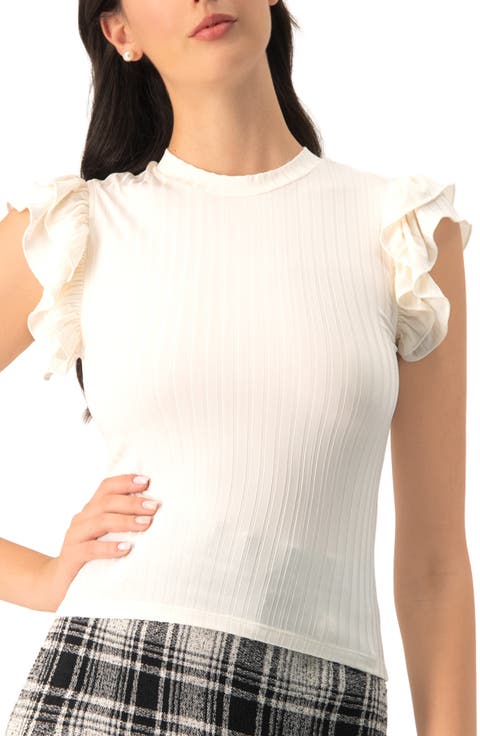 Ribbed Straight Top With Ruffles