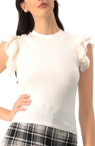 IVONNE Ribbed Straight Top With Ruffles
