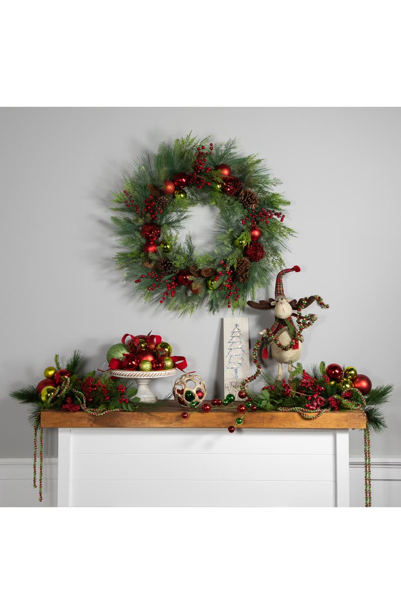 Northlight Real Touch Berries, Pinecones and Ornaments Artificial Christmas Wreath - 36" - Unlit, Alternate, color, Green