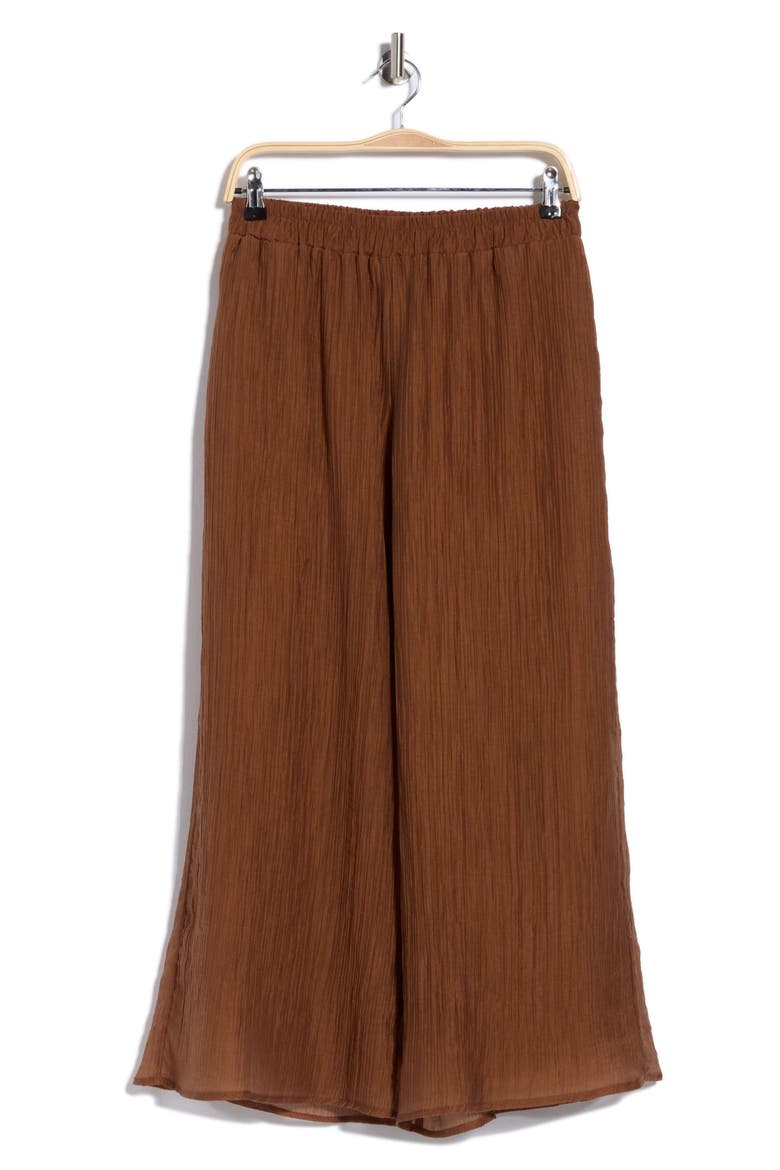 Plissé Pleats Pull-On Wide Leg Pants, Alternate, color, CAFE