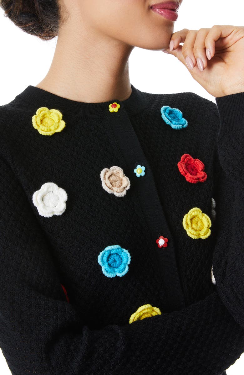 Alice + Olivia Selma Floral Appliqué Stretch Wool Crochet Cardigan, Alternate, color,