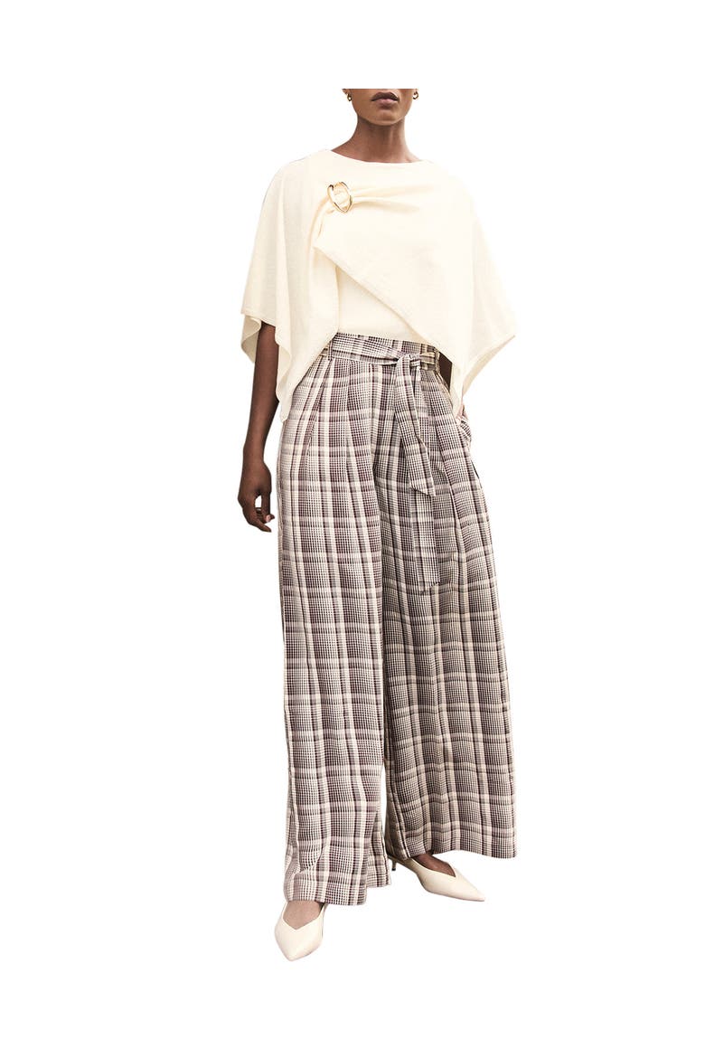 Check Wide Trousers, Alternate, color, Brown