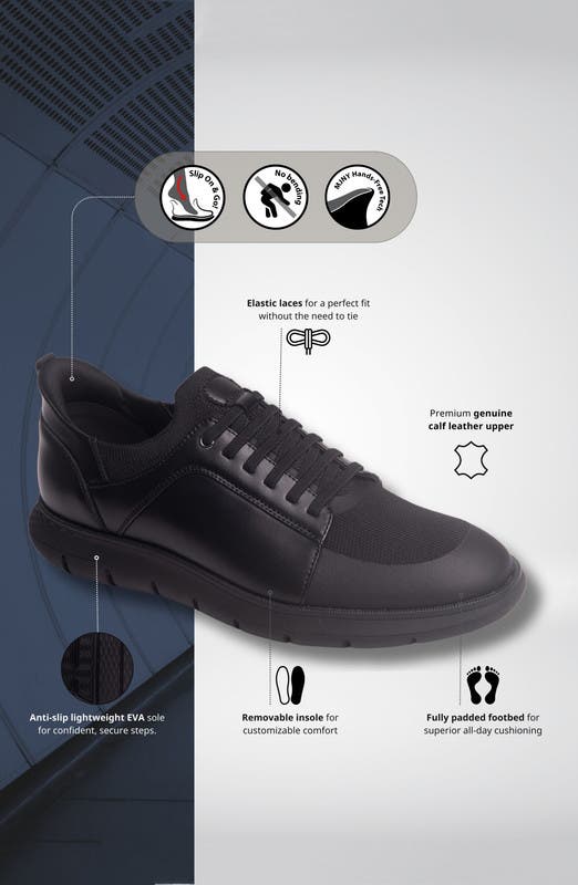 Marc Joseph New York Newbury Street Hands Free Technology Lightweight Leather Sneaker, Alternate, color, Black Napa Leather/Black Sole