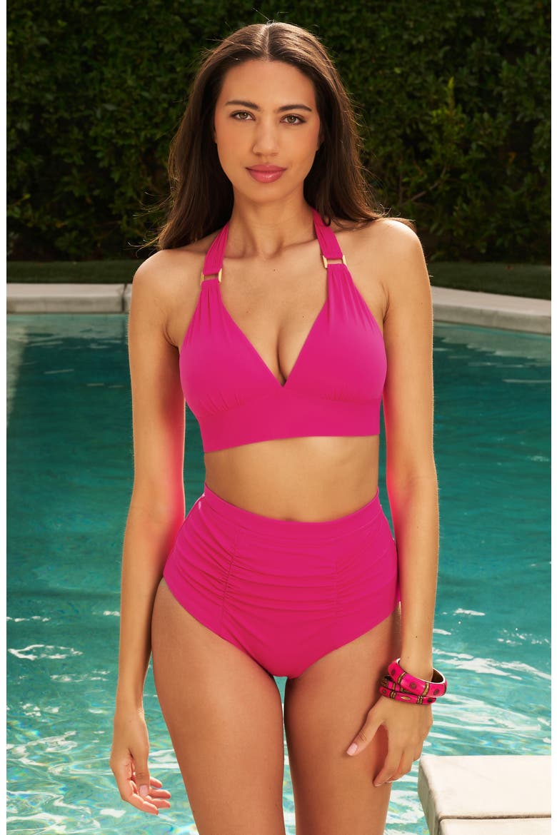 Sun Goddess High Waist Bikini Bottoms, Alternate, color, HOT PINK