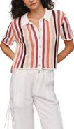 Bella Dahl Stripe Openwork Short Sleeve Crop Knit Button-Up Shirt