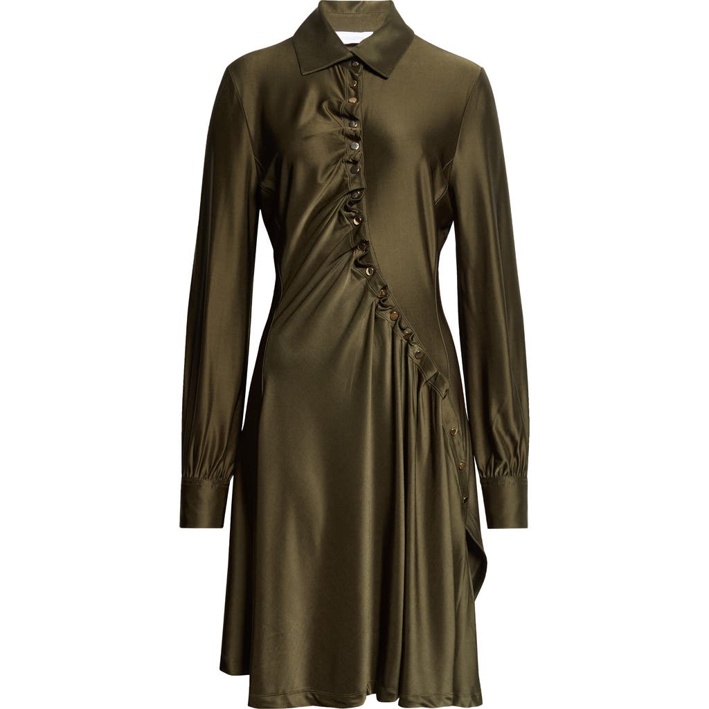 Rabanne Draped Long Sleeve Jersey Minidress In Green