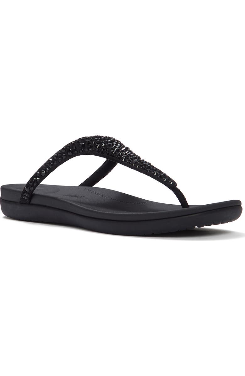 FitFlop Solay Mixed-Crystal Toe-Post Sandals, Main, color, Black