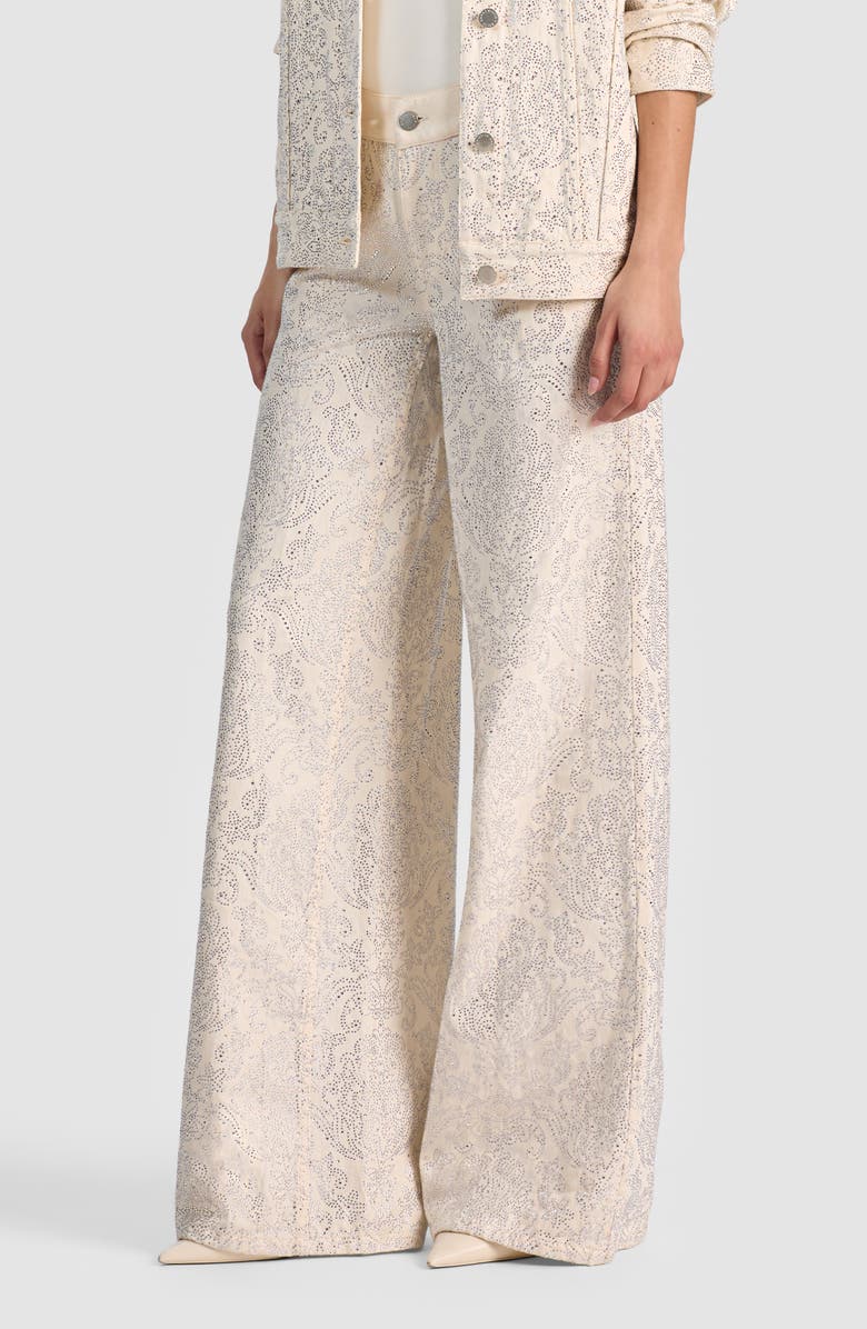 Alice + Olivia Amazing Stud Embellished Baggy Wide Leg Jeans, Alternate, color, Off White/ Multi