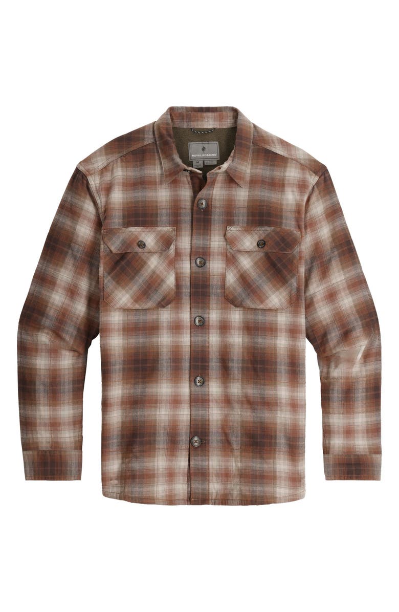ROYAL ROBBINS Snowcap Plaid Fleece Lined Shirt, Main, color, Seal Brown Plaid