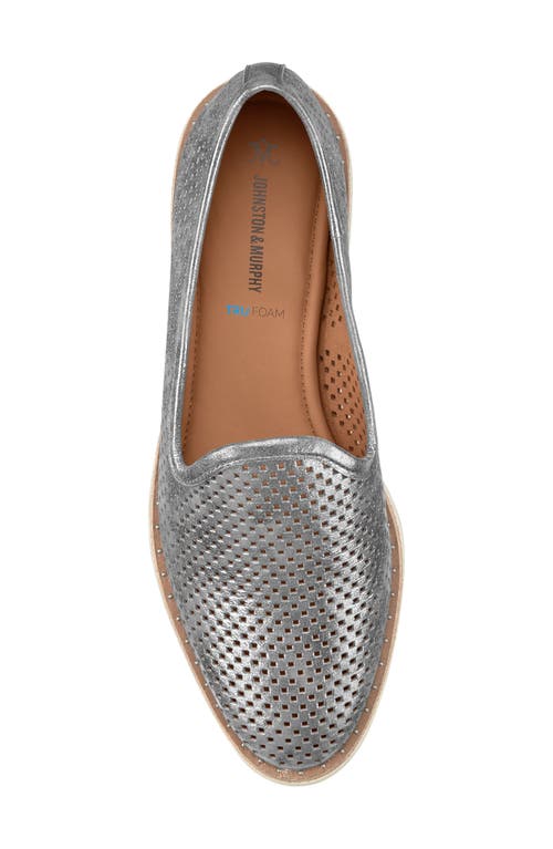 Johnston & Murphy Mitzi Perforated Venetian Loafer In Pewter Italian Metallic