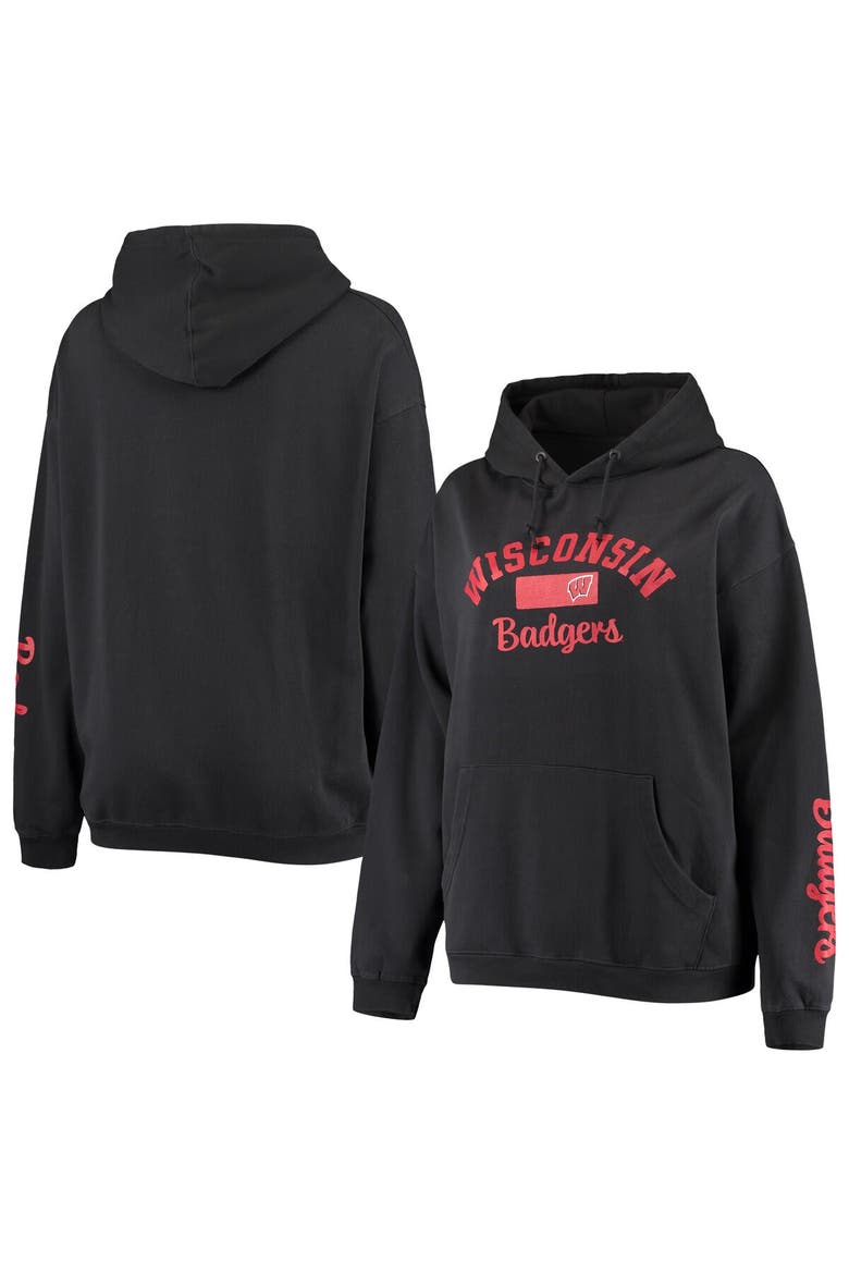 Women's Pressbox Black Wisconsin Badgers Rock n Roll Super Oversized Pullover Hoodie, Main, color, Black