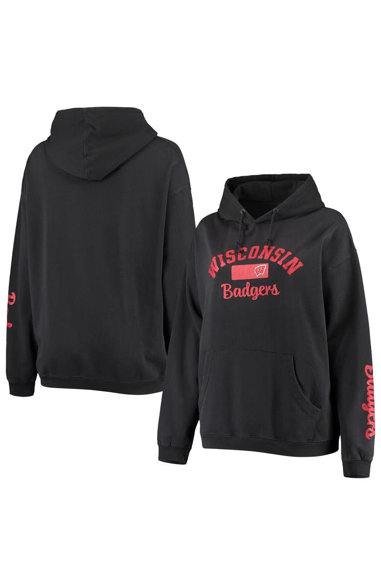 PRESSBOX Women's Pressbox Black Wisconsin Badgers Rock n Roll Super Oversized Pullover Hoodie, Main, color,